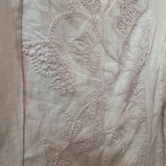 SUSAN BRISTOL 100% Linen Top Size M Embroidered Summer Beach Lagenlook Coastal - Picture 3 of 8